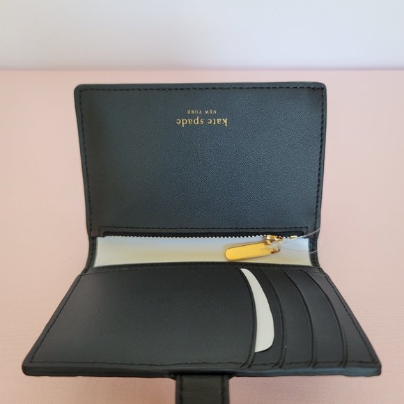 KATE SPADE Hudson SMALL Posh Plaid Embossed Pebbled Leather Bifold Wallet-Black⭐ - Picture 12 of 15